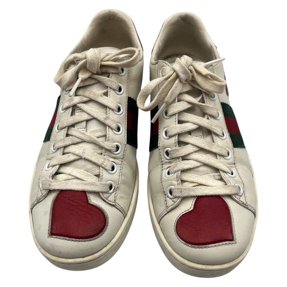 Gucci Ace Heart Embroidered Web Low Top Leather Sneakers White Size 36 / 6 - Picture 8 of 11
